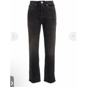 Re Done High Rise‎ Stove Pipe Straight Jeans Womens 25 Black Cotton Raw Hem 26